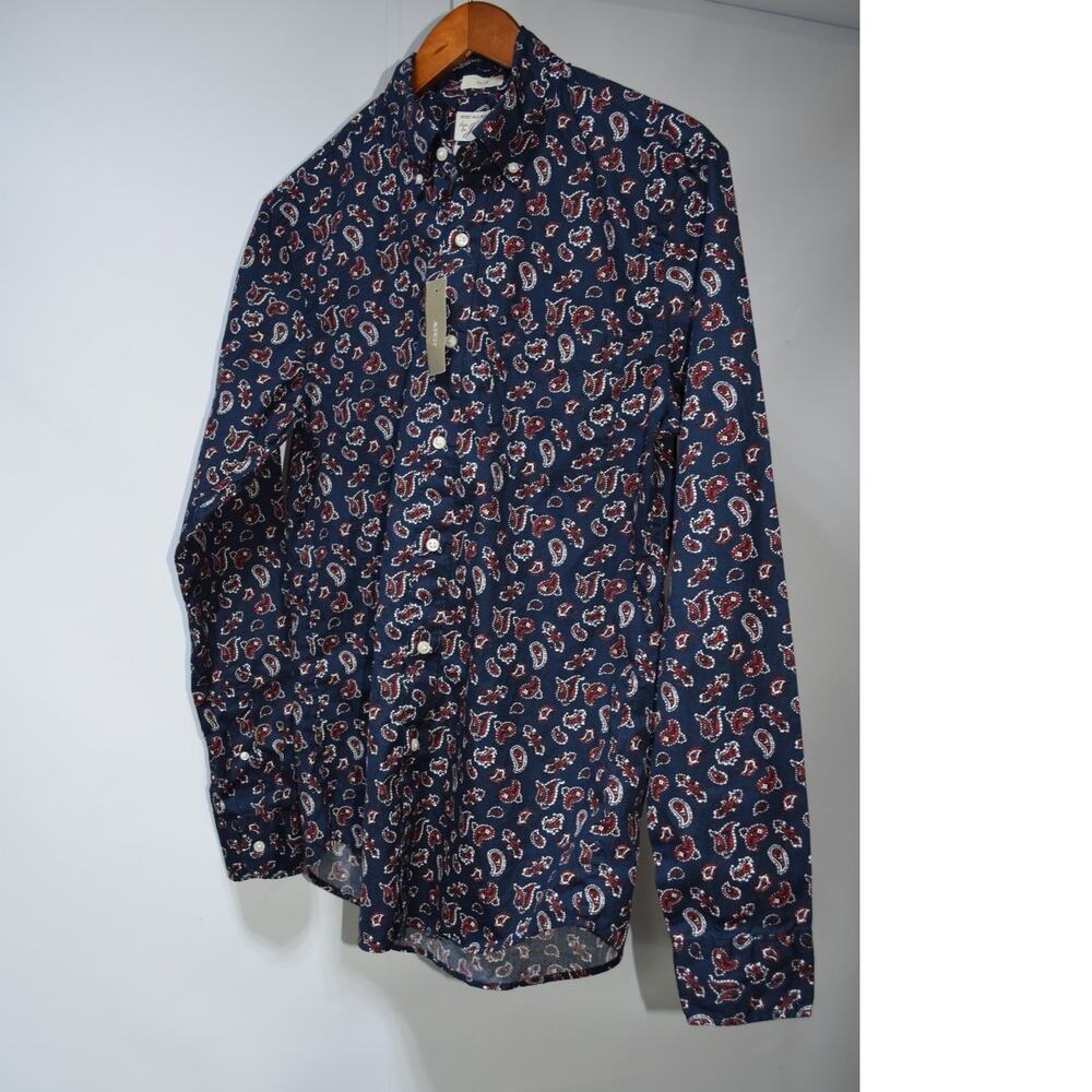 J.Crew Secret Wash Men’s Small Slim Fit Navy Red Paisley Button Down Shirt NWT